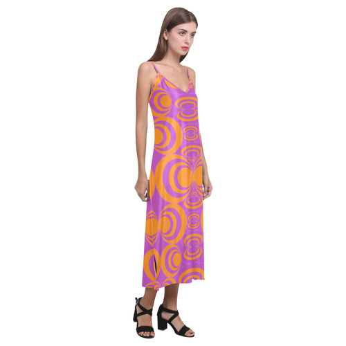 Groovy Retro Ellipses V-Neck Open Fork Long Dress(Model D18)