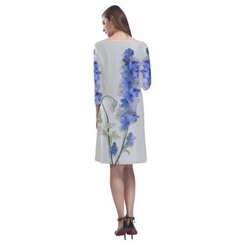 Blue - purple Consolida original floral watercolor Rhea Loose Round Neck Dress(Model D22)