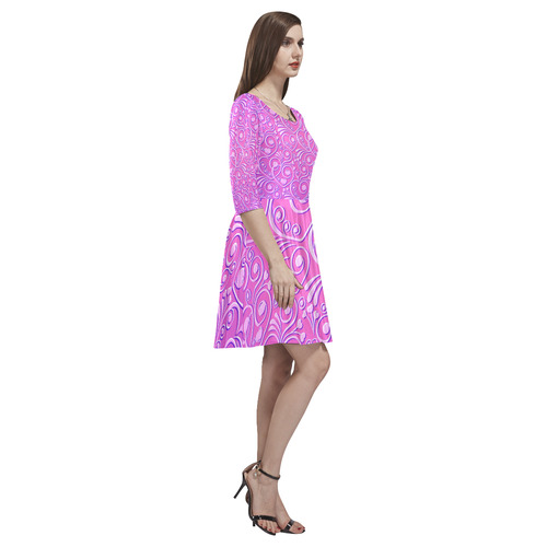 sweet hearts, hot pink Tethys Half-Sleeve Skater Dress(Model D20)