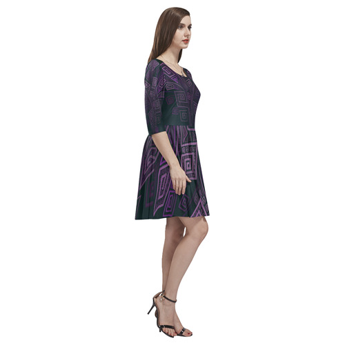 Psychedelic 3D Square Spirals - purple Tethys Half-Sleeve Skater Dress(Model D20)