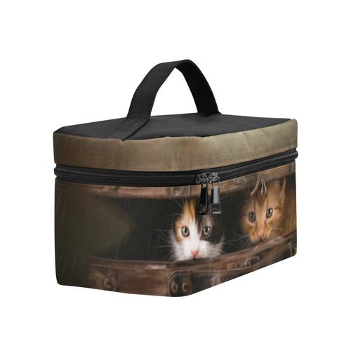 Little cute kitten in an old wooden case Cosmetic Bag/Large (Model 1658)