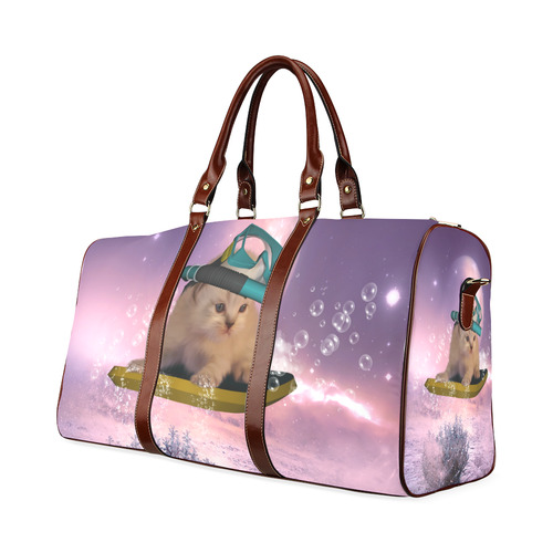 Funny surfing kitten Waterproof Travel Bag/Small (Model 1639)