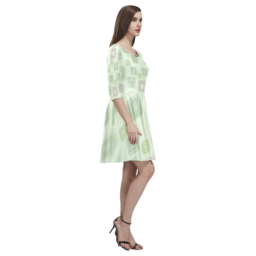 Green and Pink squares, back to 70's pattern Tethys Half-Sleeve Skater Dress(Model D20)