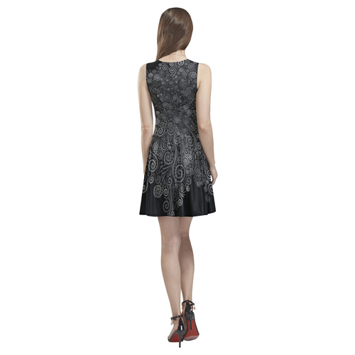 3D Black and White Rose Thea Sleeveless Skater Dress(Model D19)