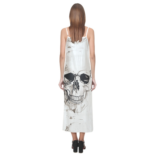 Skull Skizze by Popart Lover V-Neck Open Fork Long Dress(Model D18)