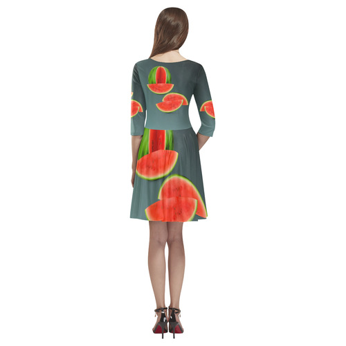 Watercolor Watermelon, red green and sweet Tethys Half-Sleeve Skater Dress(Model D20)