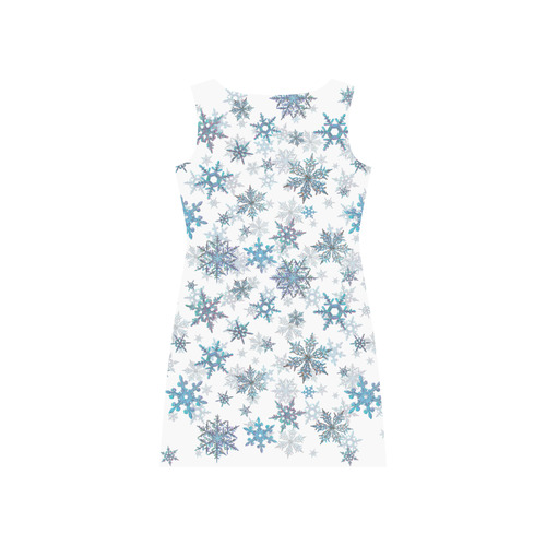 Snowflakes, Blue snow, Christmas Rhea Loose Round Neck Dress(Model D22)