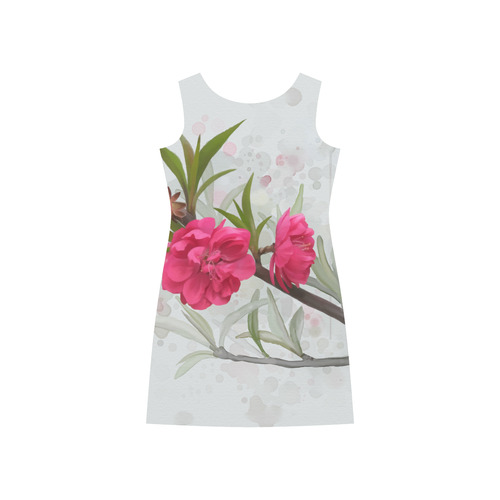 Peach blossom, original floral watercolor Rhea Loose Round Neck Dress(Model D22)