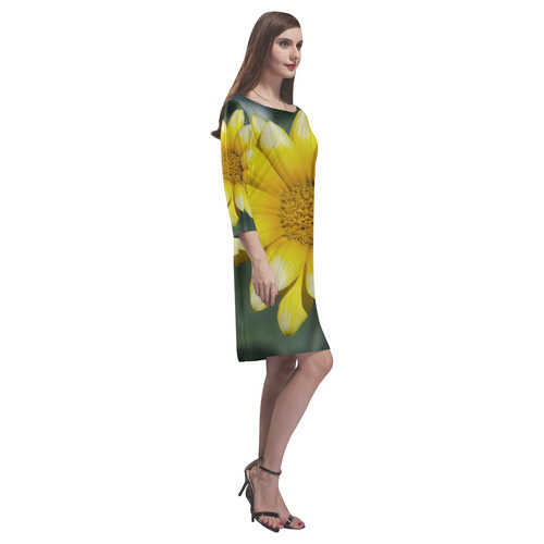 Yellow Flower, floral photo Rhea Loose Round Neck Dress(Model D22)