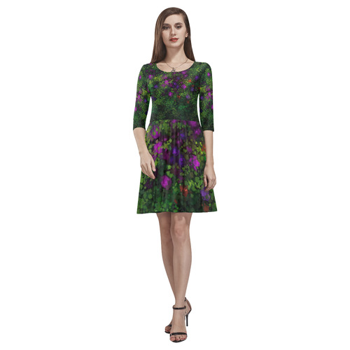 Wild Rose Garden, Oil painting. Red, purple, green Tethys Half-Sleeve Skater Dress(Model D20)