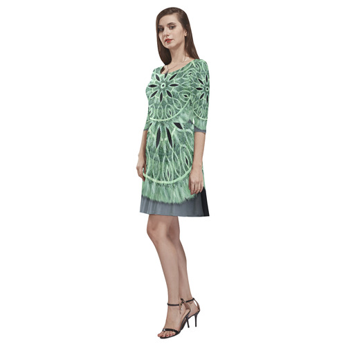 Faux Stitch & Fur mint green 3D decoration Tethys Half-Sleeve Skater Dress(Model D20)