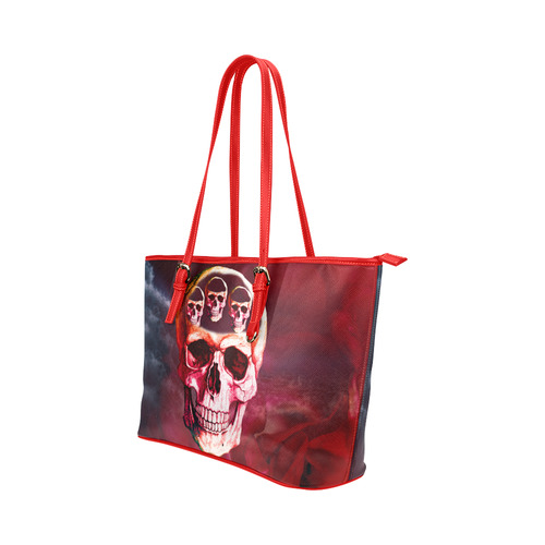 Funny Skulls Leather Tote Bag/Large (Model 1651)