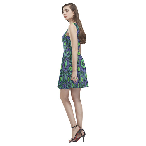 Green and Blue Stitched pattern Thea Sleeveless Skater Dress(Model D19)