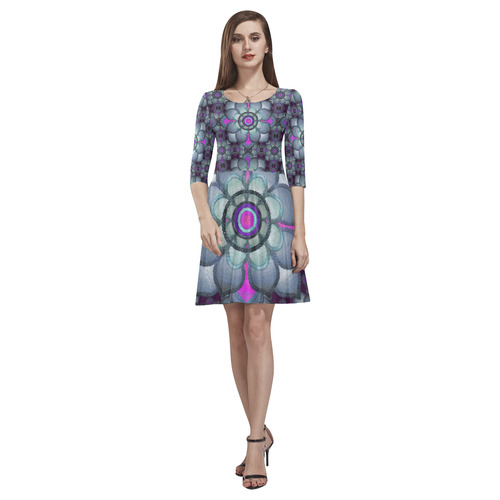 Hot Pink and teal pattern Tethys Half-Sleeve Skater Dress(Model D20)