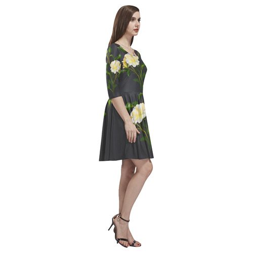 Yellow Rose, floral watercolor Tethys Half-Sleeve Skater Dress(Model D20)