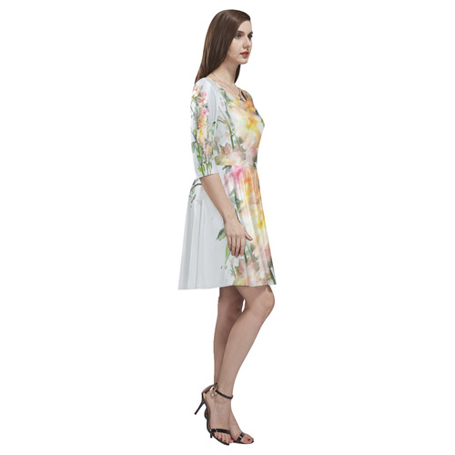 Blend Roses, floral watercolor Tethys Half-Sleeve Skater Dress(Model D20)
