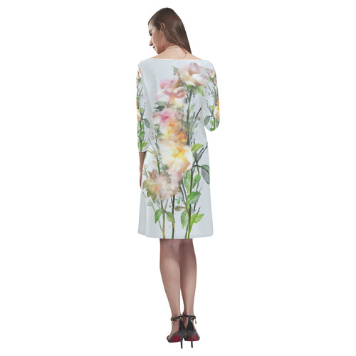 Blend Roses, floral watercolor Rhea Loose Round Neck Dress(Model D22)