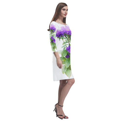Purple Garden Flowers, floral watercolor Rhea Loose Round Neck Dress(Model D22)