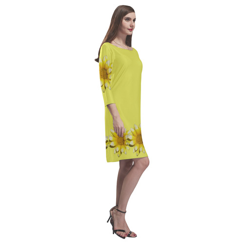 Yellow Flower, floral photography Rhea Loose Round Neck Dress(Model D22)