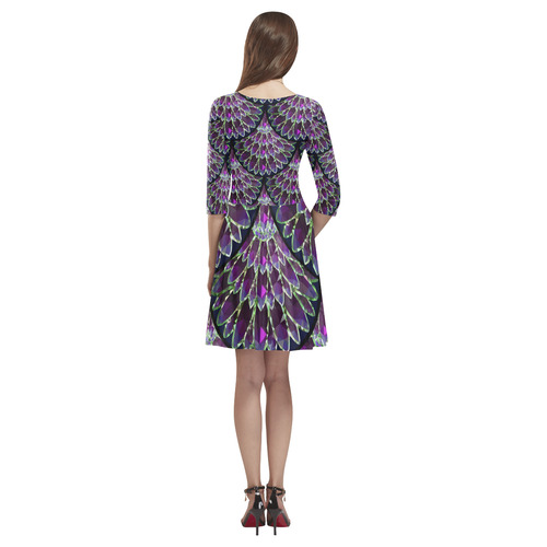 Mosaic flower, purple fish scale pattern Tethys Half-Sleeve Skater Dress(Model D20)