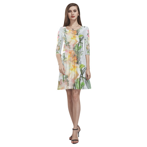 Blend Roses, floral watercolor Tethys Half-Sleeve Skater Dress(Model D20)