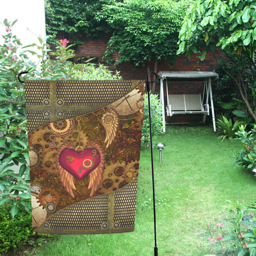 Steampunk, heart with wings Garden Flag 12‘’x18‘’（Without Flagpole）