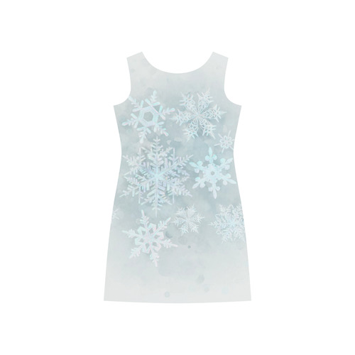 Snowflakes White and blue, Christmas Rhea Loose Round Neck Dress(Model D22)