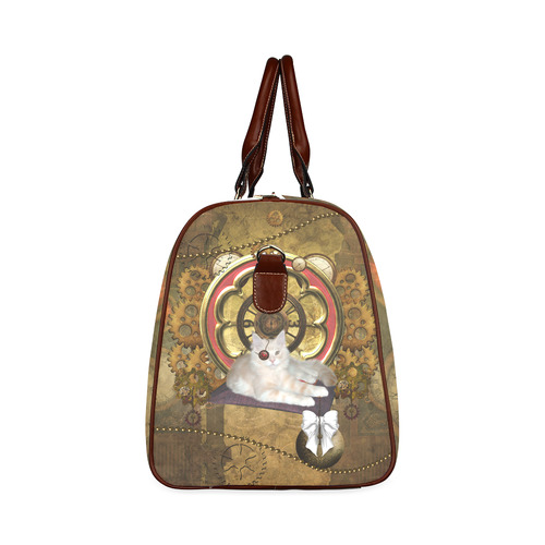 Steampunk, awseome cat clacks and gears Waterproof Travel Bag/Small (Model 1639)
