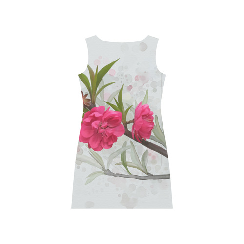 Peach blossom, original floral watercolor Rhea Loose Round Neck Dress(Model D22)