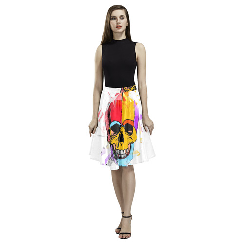 A nice Skull by Popart Lover Melete Pleated Midi Skirt (Model D15)