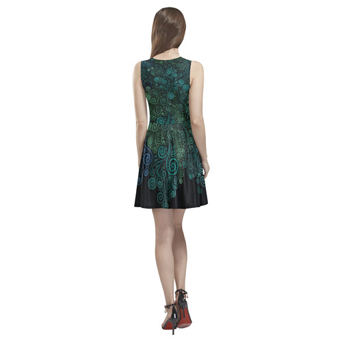 Turquoise 3D Rose Thea Sleeveless Skater Dress(Model D19)