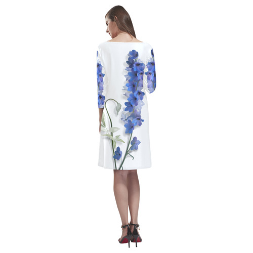 Blue - purple Consolida original floral watercolor Rhea Loose Round Neck Dress(Model D22)