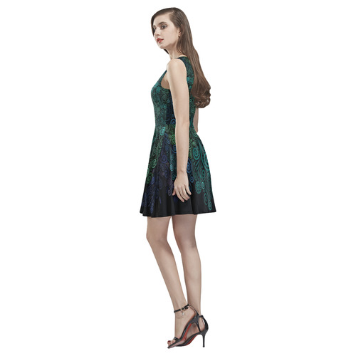 Turquoise 3D Rose Thea Sleeveless Skater Dress(Model D19)