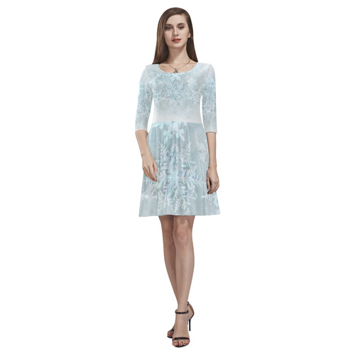 Snowflakes White and blue, Christmas Tethys Half-Sleeve Skater Dress(Model D20)