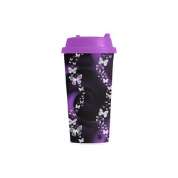 Purple Butterfly Swirl Double Wall Plastic Mug