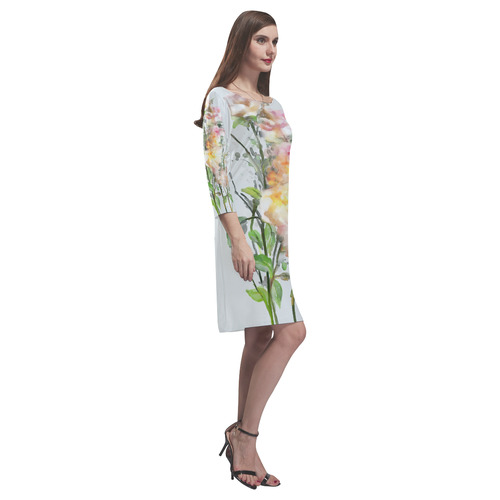 Blend Roses, floral watercolor Rhea Loose Round Neck Dress(Model D22)