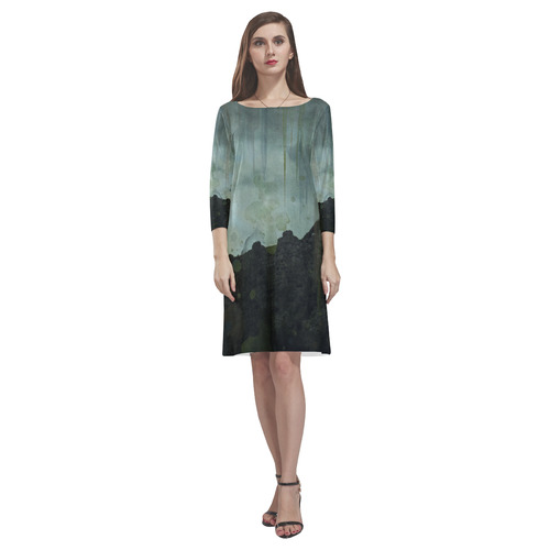 Celtic ruins, photo and watercolor, spooky horror Rhea Loose Round Neck Dress(Model D22)