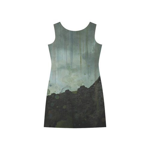 Celtic ruins, photo and watercolor, spooky horror Rhea Loose Round Neck Dress(Model D22)