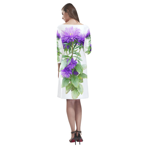 Purple Garden Flowers, floral watercolor Rhea Loose Round Neck Dress(Model D22)