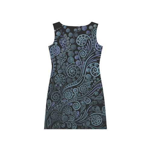3D psychedelic ornaments, blue Rhea Loose Round Neck Dress(Model D22)