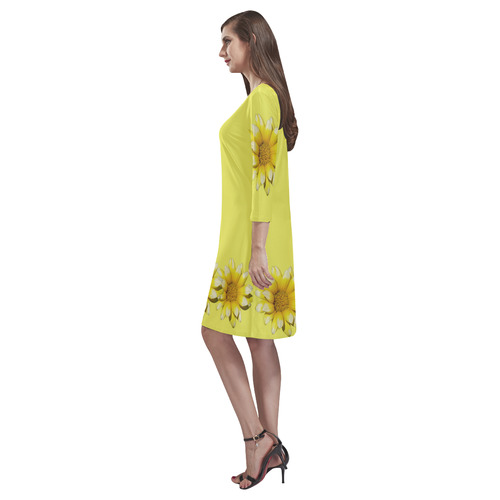 Yellow Flower, floral photography Rhea Loose Round Neck Dress(Model D22)