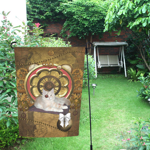 Steampunk, awseome cat clacks and gears Garden Flag 12‘’x18‘’（Without Flagpole）