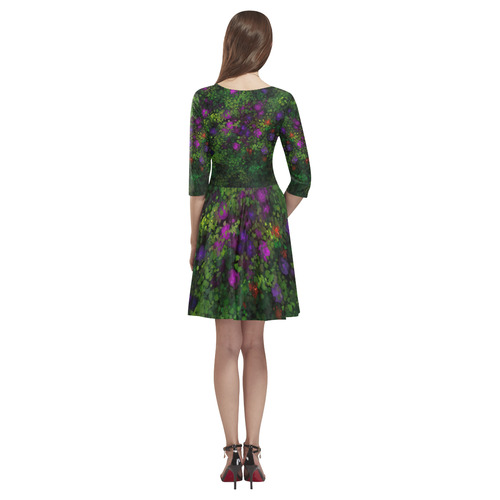 Wild Rose Garden, Oil painting. Red, purple, green Tethys Half-Sleeve Skater Dress(Model D20)