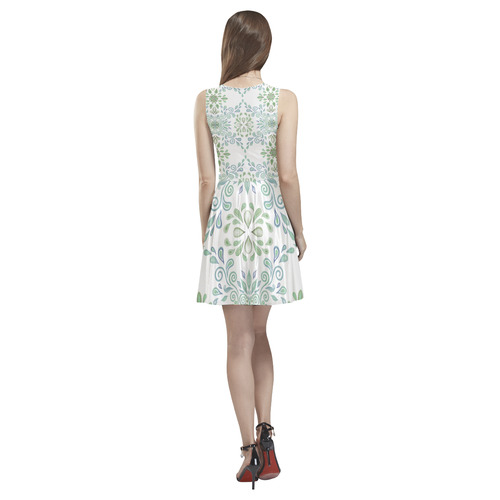 Blue and Green watercolor pattern Thea Sleeveless Skater Dress(Model D19)