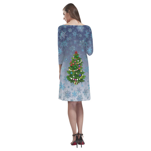 Christmas Tree at night, snowflakes Rhea Loose Round Neck Dress(Model D22)