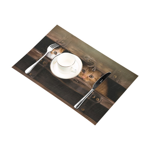 Little cute kitten in an old wooden case Placemat 12’’ x 18’’ (Four Pieces)