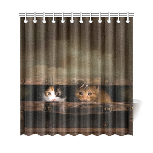 Little cute kitten in an old wooden case Shower Curtain 69"x72"