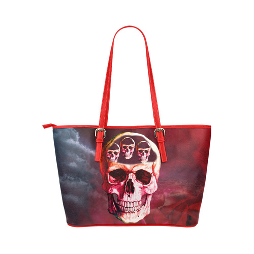 Funny Skulls Leather Tote Bag/Large (Model 1651)