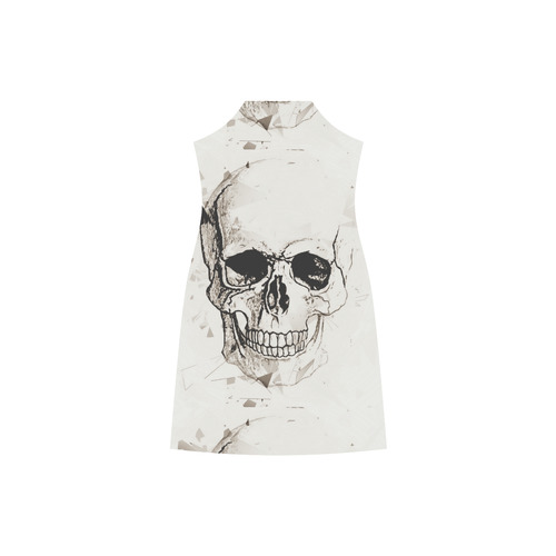 Skull Skizze by Popart Lover V-Neck Open Fork Long Dress(Model D18)