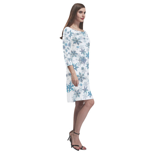 Snowflakes, Blue snow, Christmas Rhea Loose Round Neck Dress(Model D22)